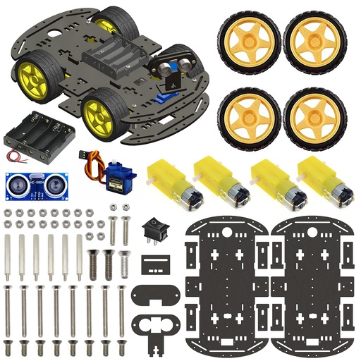 [2095] 4WD Robotics Chassis With Motors Wheels And Accessories V2.0 (BLACK)