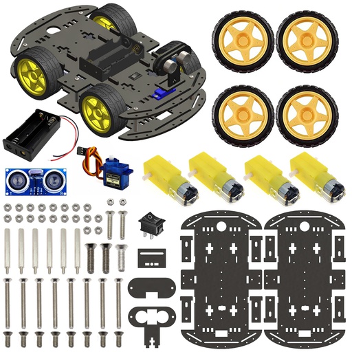 [2269] 4WD Robotics Chassis including Motors, Wheels &amp; 18650 Battery Holder V2.0 (BLACK)