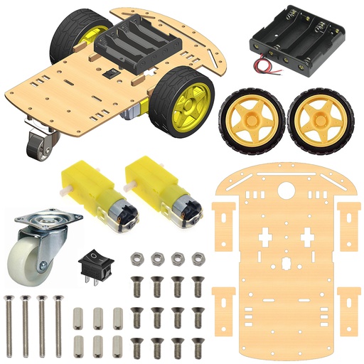 [2077] 2WD Robotics Chassis with Motors Wheels and Accessories - MDF WOOD V1