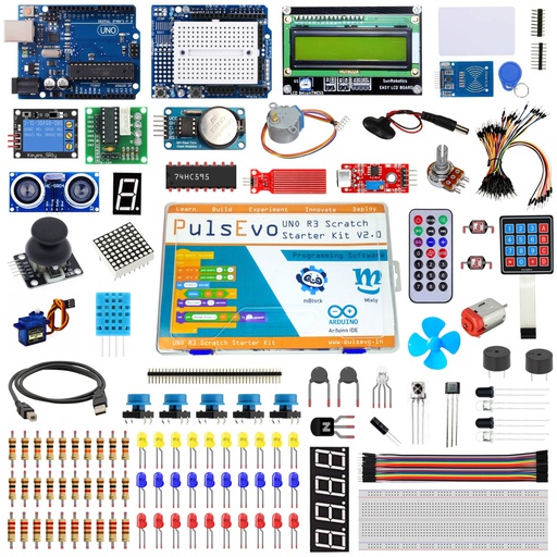[9161] PulsEvo UNO R3 Scratch (Graphical Programming ) Starter Kit V2 Mixly M-block and Arduino IDE Compatible Codding kits for kids