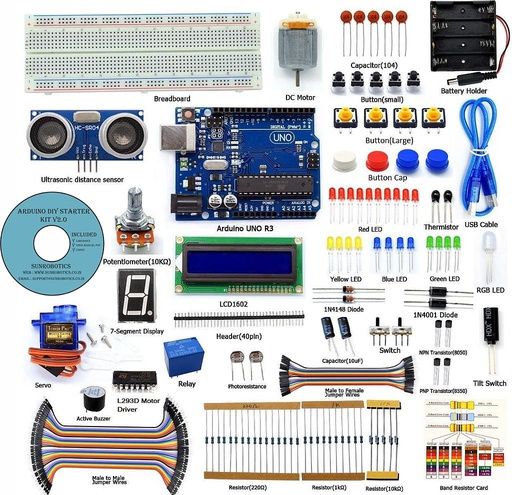 [2111] SUN-LAB DIY Ultrasonic Distance Sensor Starter Kit for UNO R3, LCD1602, Breadboad, DC Motor, including User Guide I Codes I Tutorials I Videos I DVD