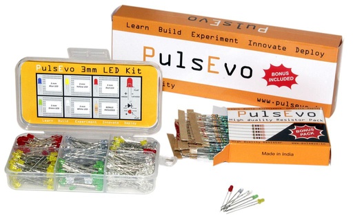 [2237] PulsEvo 3mm Diffused LED (300 Pcs) Assortment Kit With Bonus Resistor Pack