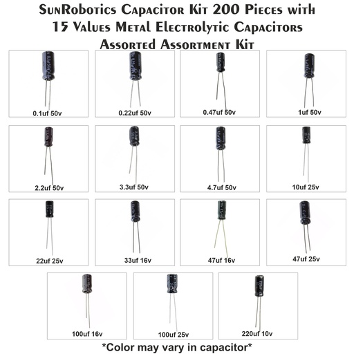 [6772] Electrolytic Capacitors Assorted Assortment Kit 15 Values 200 Pcs